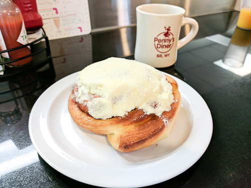 Cinnamon roll at Penny's Diner in Bill, WY